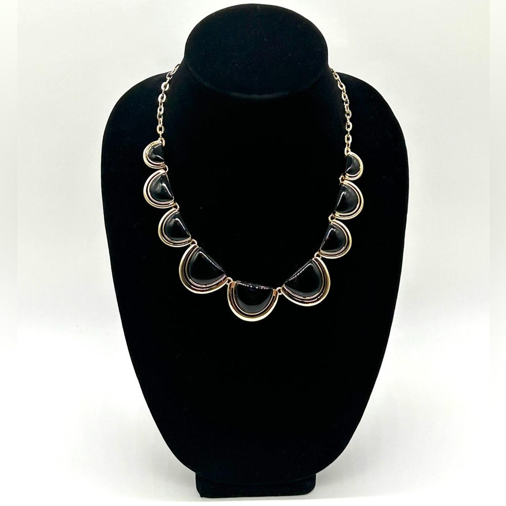 Talbots Gold Tone and Black Enamel Bib Necklace 22"